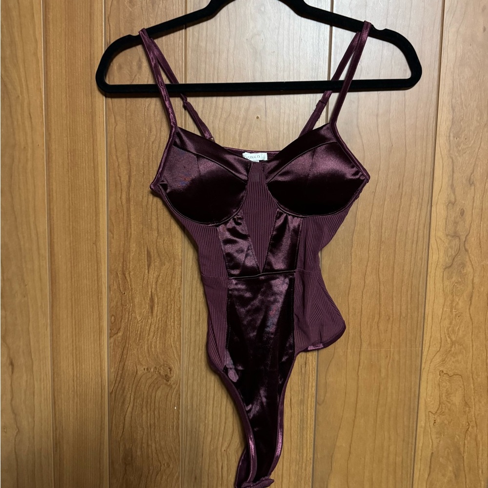 Bozzolo Deep Burgundy Satin Bodysuit